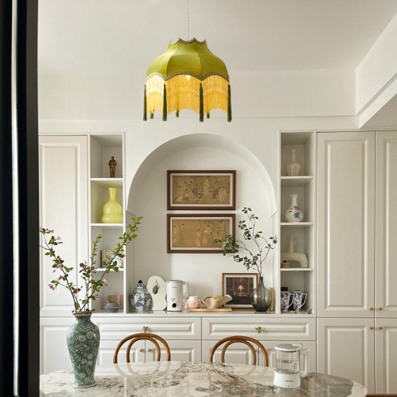 美式复古流苏纯手工布艺灯罩卧室书房玄关法式吊灯衣帽间床头灯具