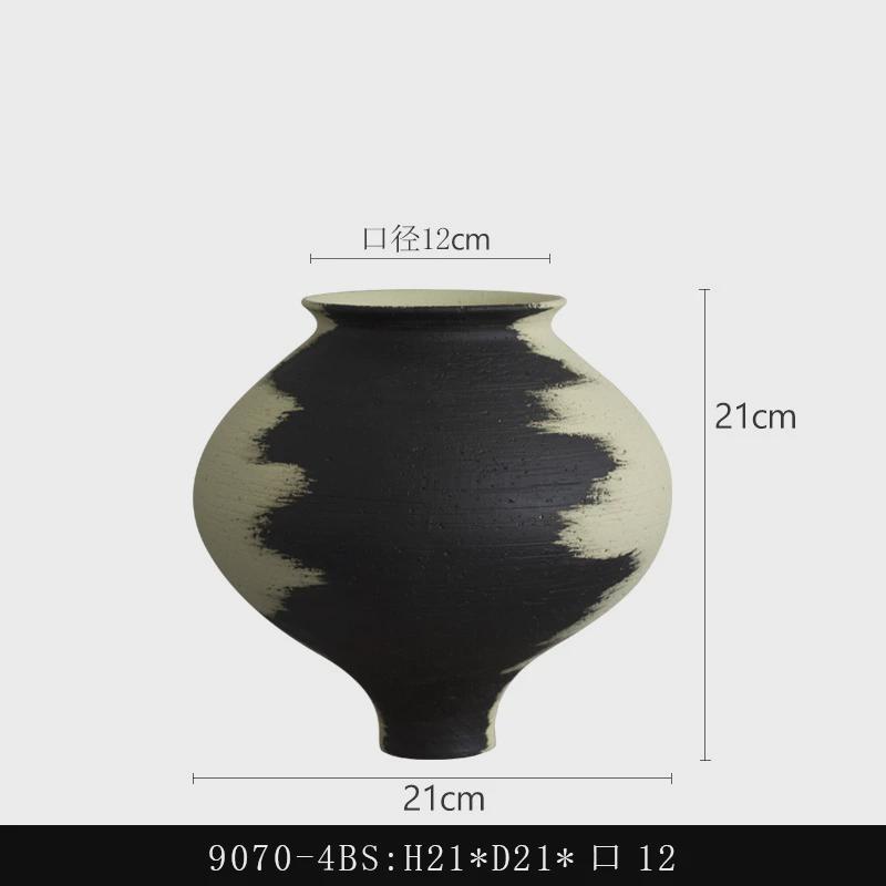 新中式禅意侘寂风花瓶粗陶罐中古花器样板间博古架日式陶艺术新款