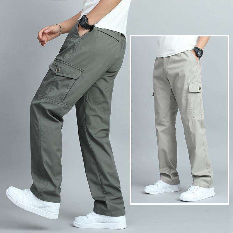 春秋季薄款纯棉宽松多口袋工装裤男士直筒裤大码加绒阔腿裤,男装,休闲裤,淘宝优惠券,粉丝福利购,淘宝优惠卷