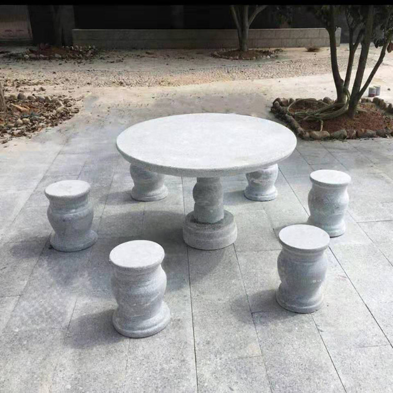 天然花岗岩石桌石凳家用户外石头圆桌茶台庭院花园大理石桌椅直销