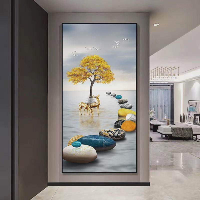 玄关画高级感过道画酒店工装走廊金鹿九鱼壁画样板间新中式装饰画,家居饰品,现代装饰画,淘宝优惠券,粉丝福利购,淘宝优惠卷