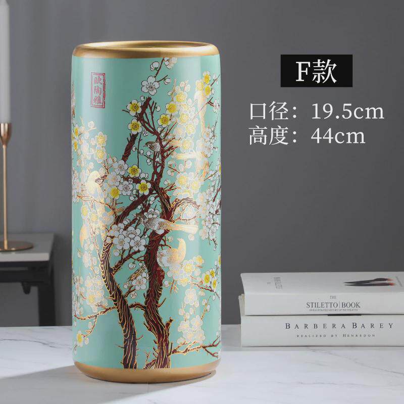 陶瓷美式落地花桶干花插花收纳桶客厅轻奢复古装饰花插花瓶摆件
