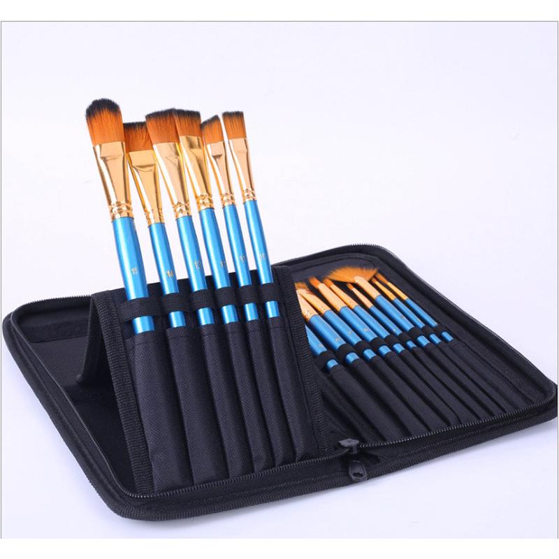 15支布包画笔套装水彩笔勾线笔丙烯绘画套装用笔多功能组合油画