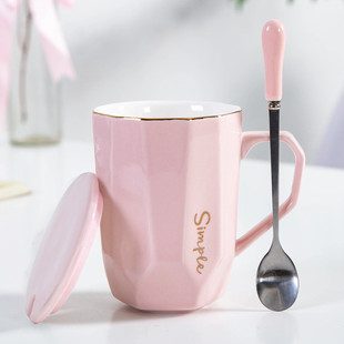 水杯女新款 简约创意马克杯咖啡杯办公室陶瓷杯杯子带盖口杯家用
