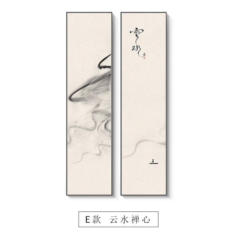 新中式入户玄关装饰画竖版楼梯走廊过道壁画餐厅茶室客厅花鸟挂画