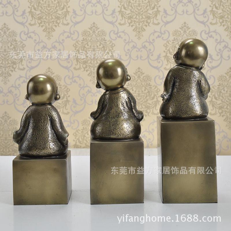 冷铸铜摆件树脂仿铜摆禅定禅意禅套三小和尚布施饰家居摆设