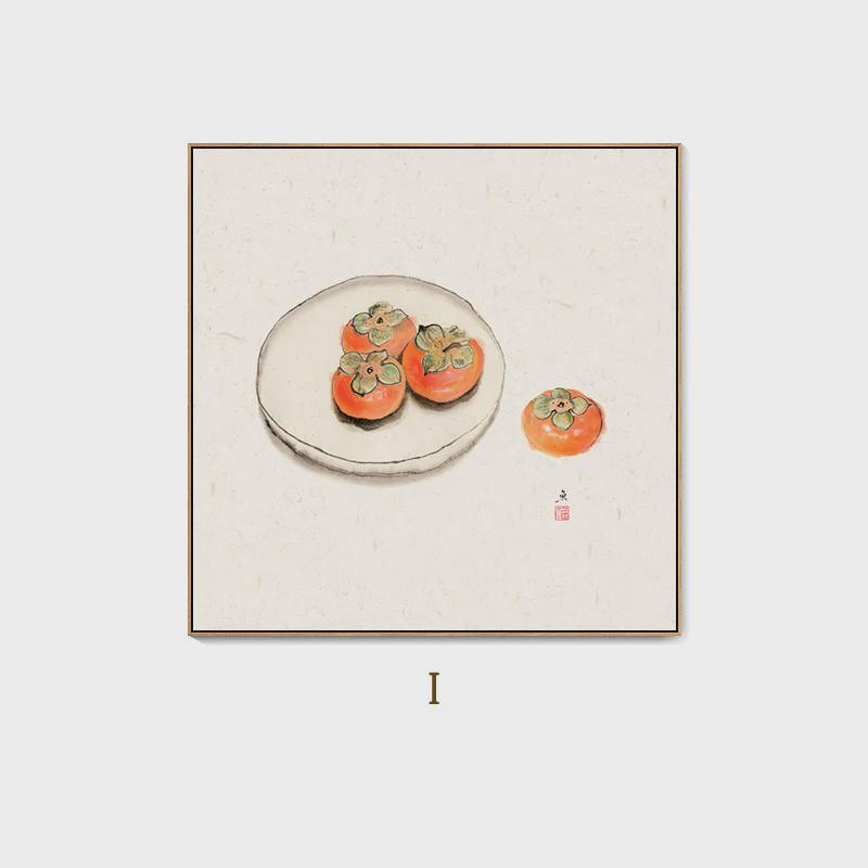 餐厅装饰画新中式事事如意柿子画中国风书房茶室禅意背景墙挂画