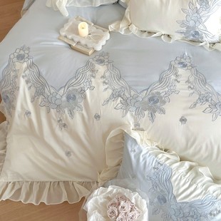 热销女生卧室家用新品 花边四件 100双股澳棉绣花被单批发家用法式