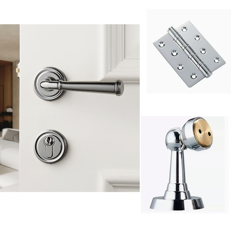 厂家直供卧室门锁黄铜室内简约法式铜静音磁吸轻奢实木门把手批发