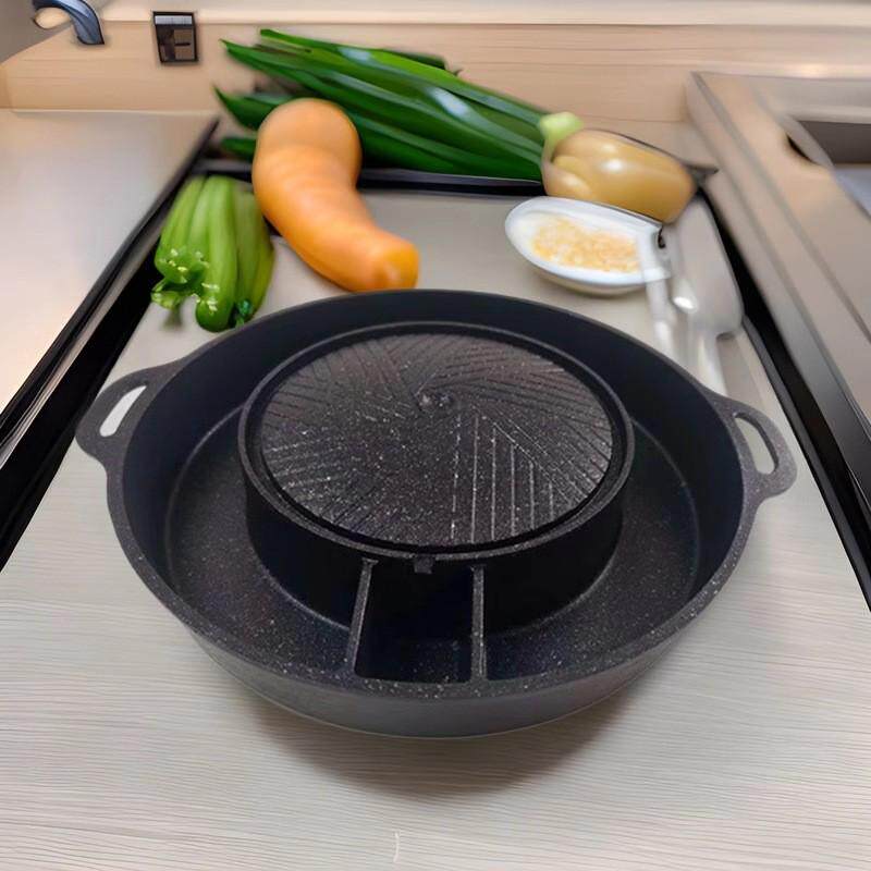 韩式燃气涮烤一体锅多功能明火水煎肉烤肉不粘锅圆形麦饭石烤肉锅