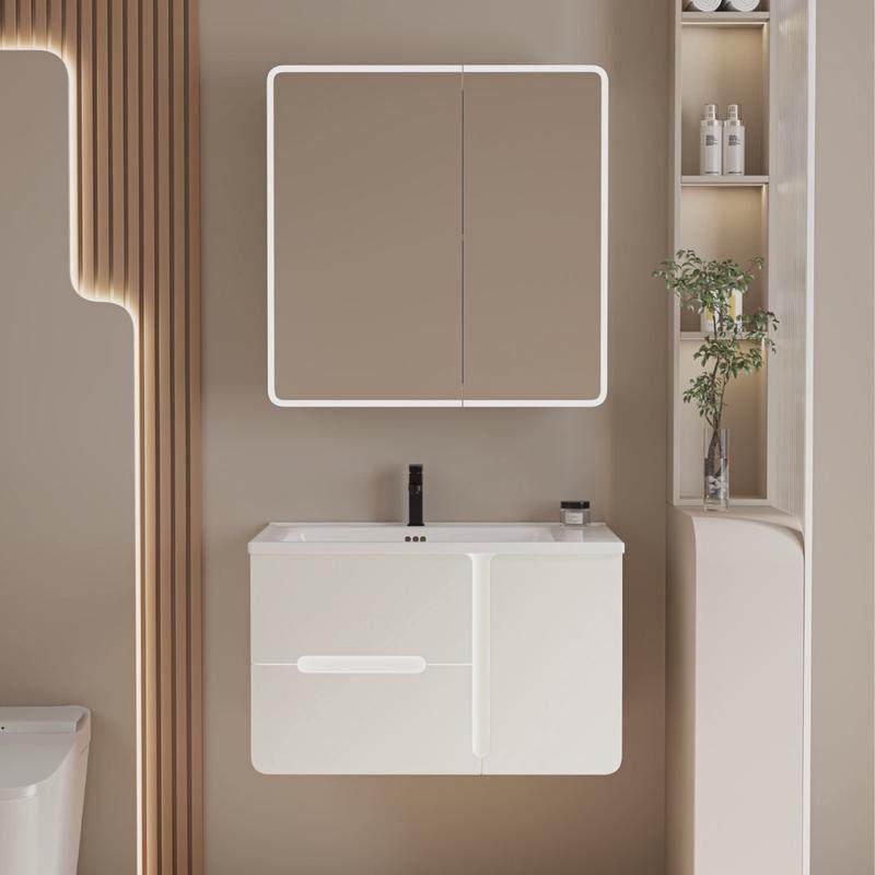 北欧风高级感多层实木免漆柜浴室柜智能镜柜陶瓷一体盆组合