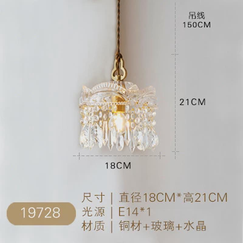 法式轻奢黄铜水晶小吊灯卧室床头美式复古玄关餐厅玻璃客厅吊灯