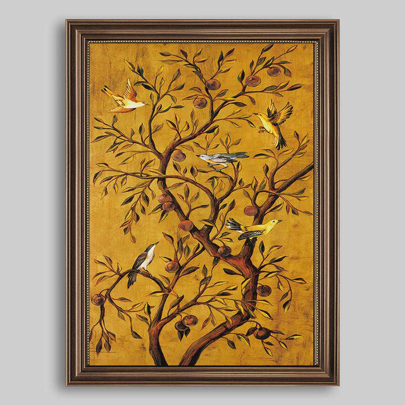 花鸟祥和玄关装饰画法式客厅挂画走廊过道中式壁画美式复古中国风