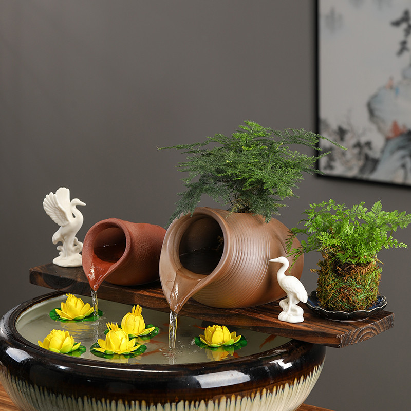 生态缸古法养鱼循环流水陶罐庭院鱼缸造景摆件增氧过滤器DIY配件