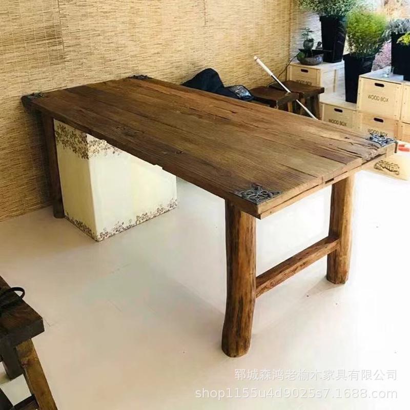 老榆木茶桌禅意茶台榆木复古民宿实木整张吧台板家用桌面板材板材
