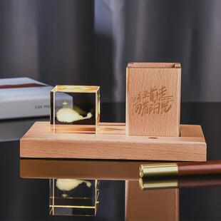 木质发光底座3d内雕水晶块小夜灯星系创意笔筒桌面摆件礼品
