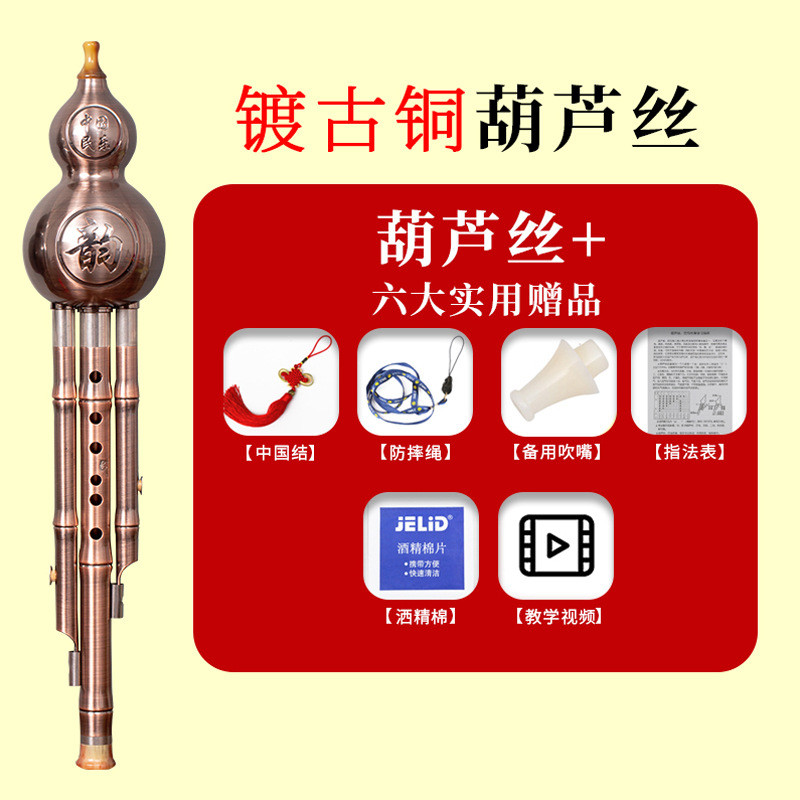 镀铜葫芦丝乐器防摔耐用音准c调降b调成生儿人学童初学三音葫芦丝