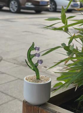 淄博琉璃摆件博山多肉豆芽水晶玻璃仙人掌铃兰花植物盆栽创意