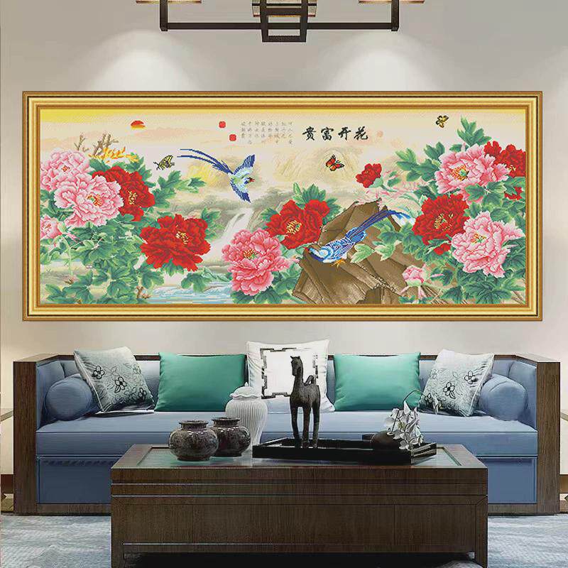 花开富贵十字绣2024新款手工线绣花卉牡丹花客厅大幅大气满绣挂画