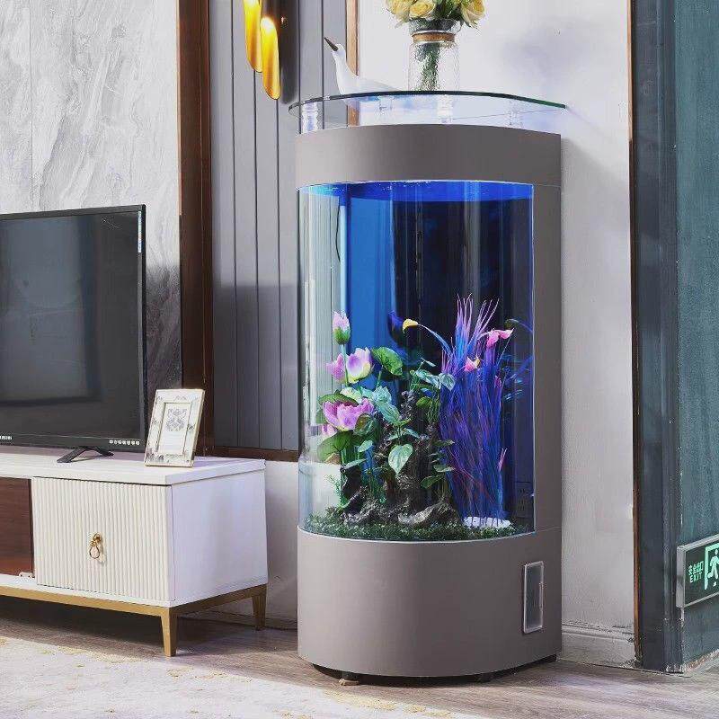 热弯弧形鱼缸客厅家用半圆靠墙水族箱电视柜旁中小型生态懒人鱼缸