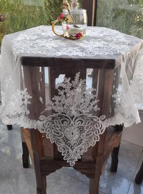 9WOR新款欧式蕾丝绣花圆桌白色正方形桌布空调防尘盖巾电视防尘布