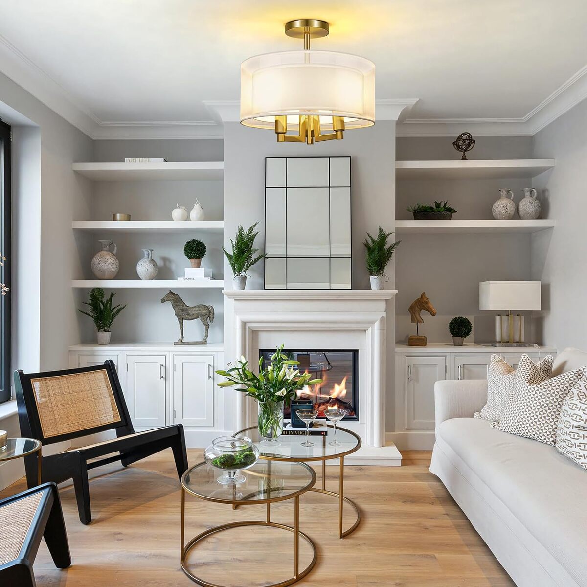 源热销镀金三光灯具双层布罩中山灯具卧室天花板吸顶灯室内灯