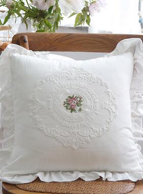 61k3法式蕾丝抱枕全棉白色ins抱枕方沙发腰枕美式靠垫枕卧室靠枕