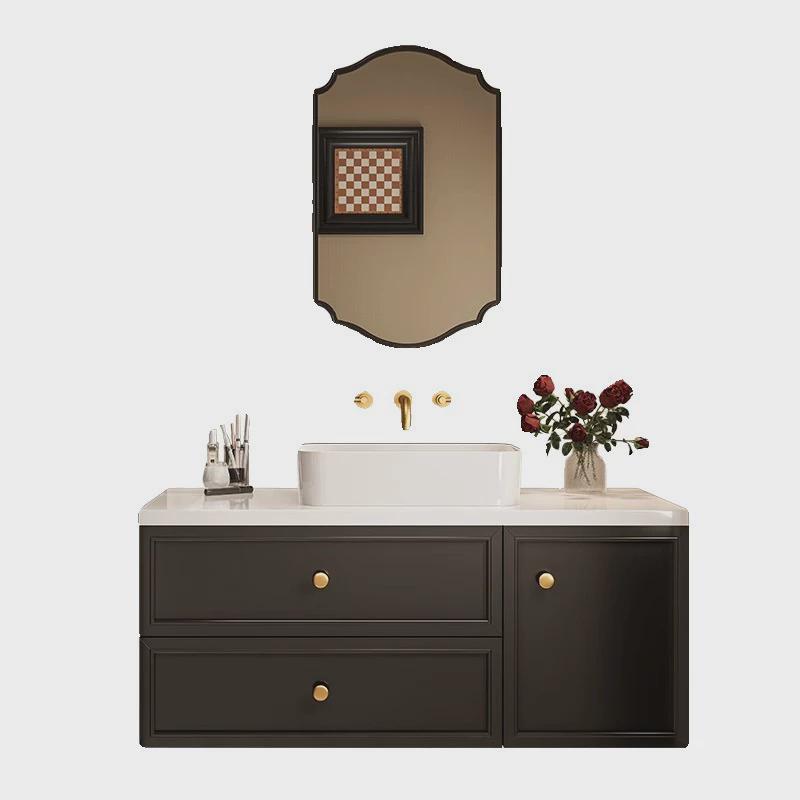 法式中古风浴室柜组合卫生间岩盆陶瓷一体板实木洗漱台洗手洗脸台