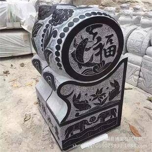 青石荷花鱼浮雕门墩书香门第青石石鼓抱鼓石门档现货摆件优惠