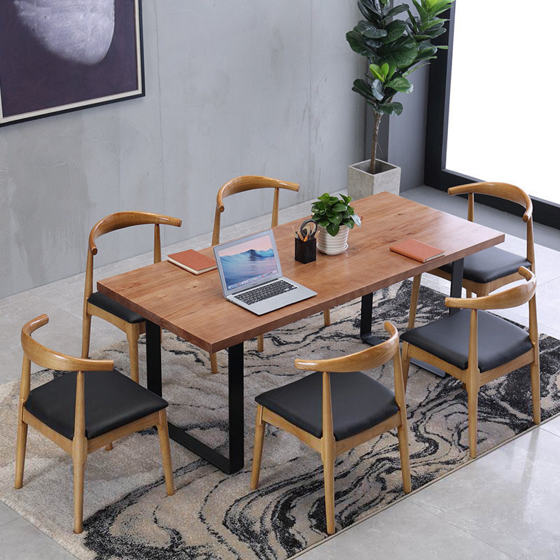 铁艺办公桌实木简约原木餐桌工业风大型会议长桌书桌电脑桌椅组合