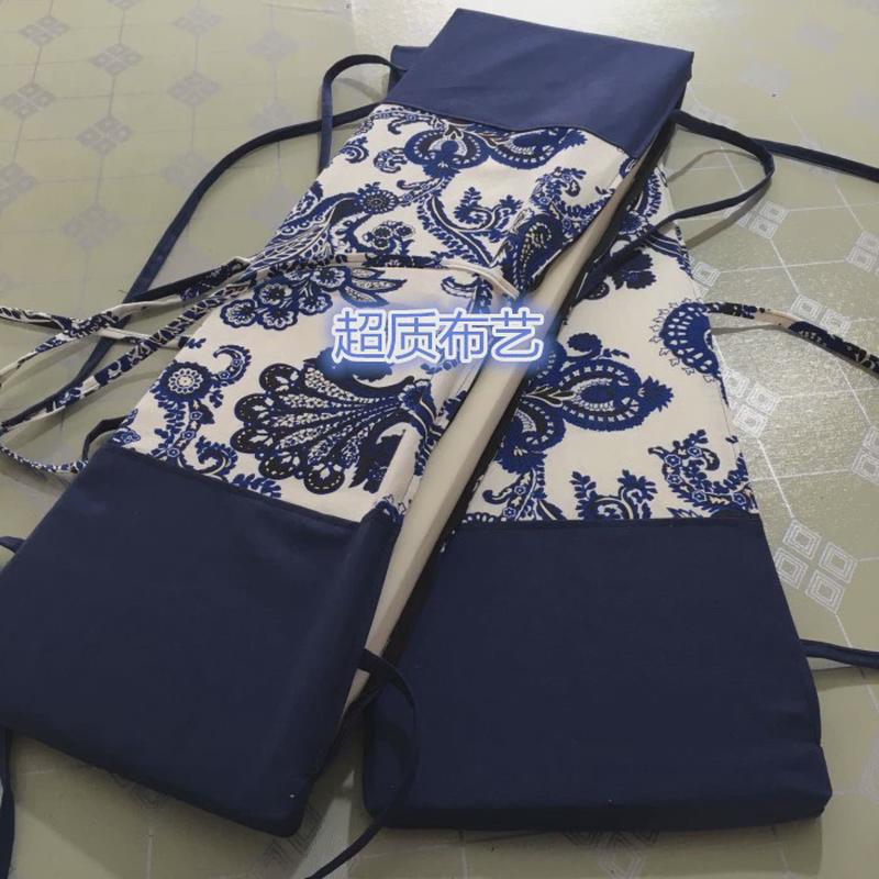 ki9s亚麻青花瓷长方形拆洗高密度海绵垫茶庄长条椅子垫红木凳子