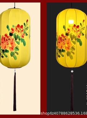 新中式绘画灯笼火锅酒店开业景区装饰中国古风手工布艺冬瓜吊灯笼