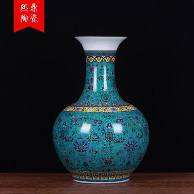 金色陶瓷工艺品珐琅彩景德镇福寿落地大号赏瓶花瓶家居批发摆设