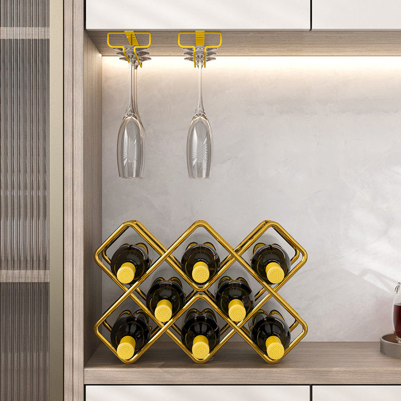 64n放轻奢展示架网格葡萄酒置物架酒柜内斜红酒架摆件红酒瓶托架
