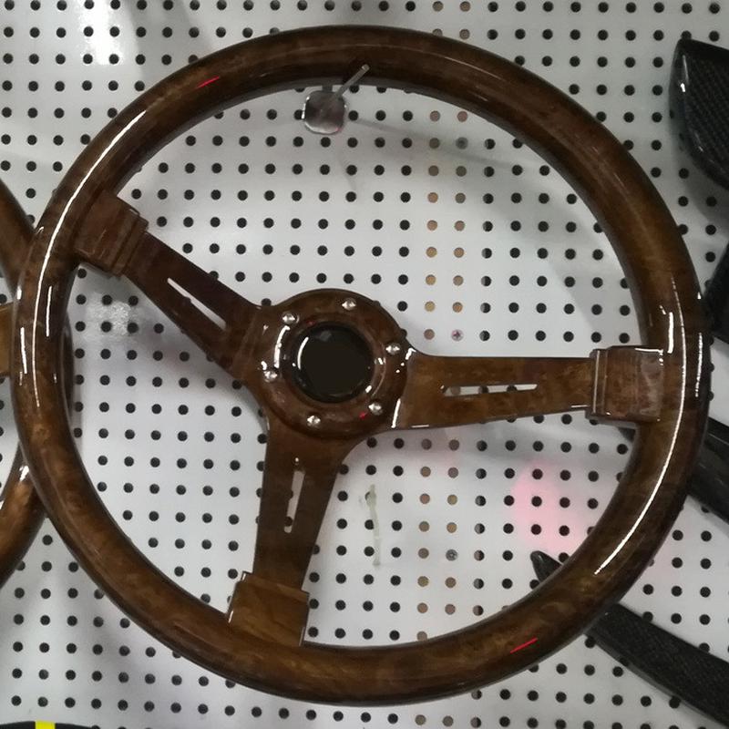 热销汽车改装桃木方向盘实心复古赛车捷达普桑桑旅桑塔纳14寸方向