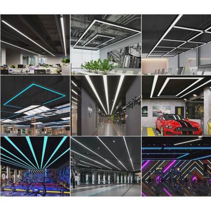 led办公室无缝拼接长条灯超长商场展厅长方回形灯健身房造型吊灯