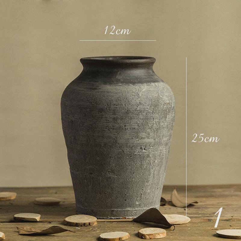 粗陶陶罐花瓶摆件花盆客厅仿古复古瓶子创意做旧美式土陶盆插干花