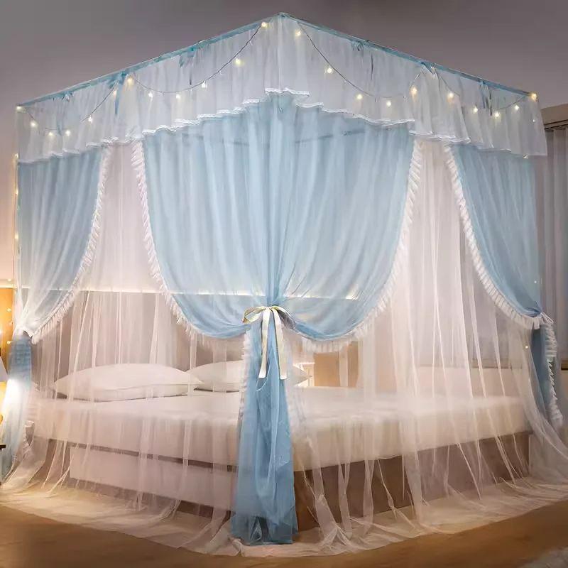 三开门落地蚊帐家用卧室2024新款高级免拼接支架杆加粗加厚2023