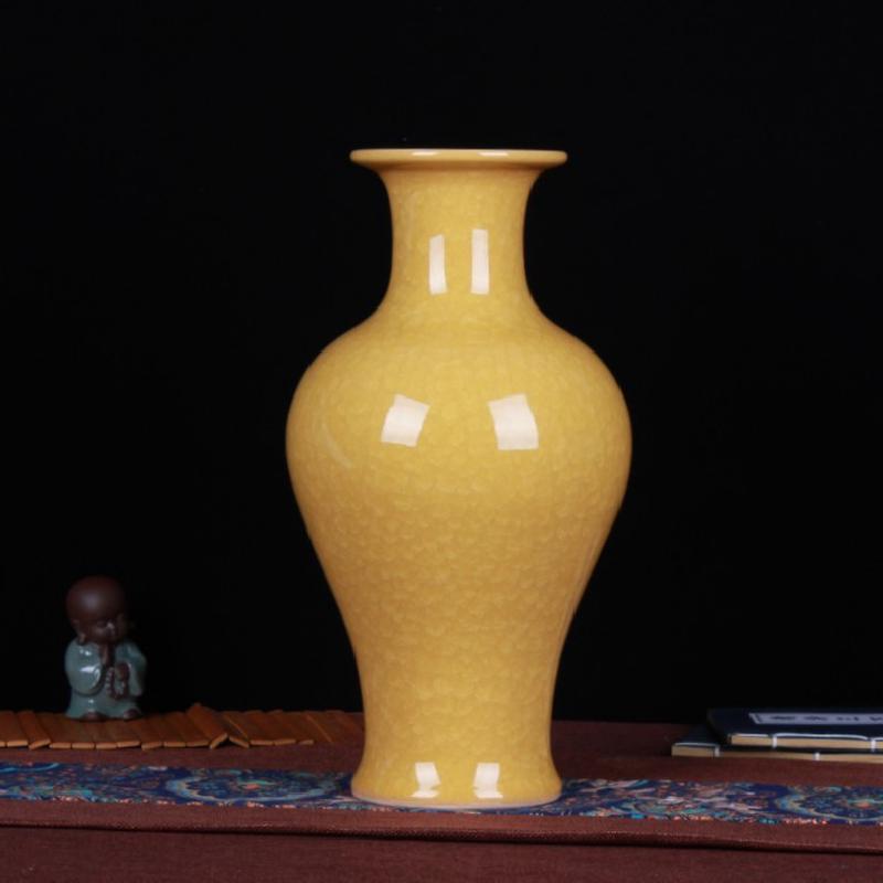 景德镇陶瓷工艺品 批发冰片黄色梅瓶 陶瓷花瓶 现代家居装饰摆件