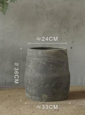 圆柱敝口土落地大型陶罐大花盆陶瓷大花瓶摆件侘寂风复古民宿造景