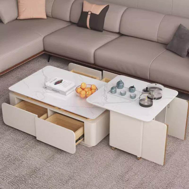 轻奢现代简约岩板茶几电视柜组合高端家用客厅多功能伸缩功夫茶几