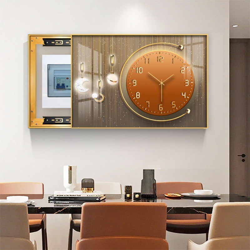 现代轻奢电表箱装饰画带钟表电闸免打孔箱挂钟遮挡客厅配电箱挂画