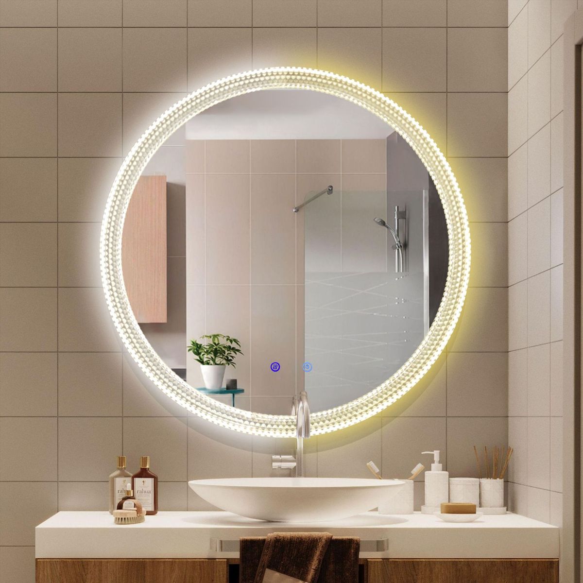 圆形化妆镜卫生间浴室镜子欧式壁挂式圆镜子全铝挂墙式洗手间镜