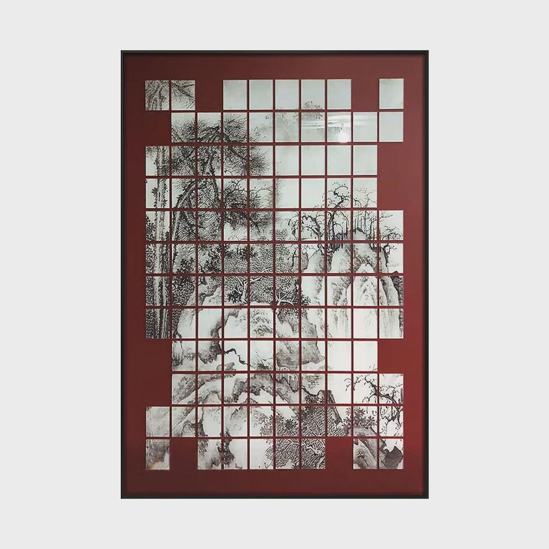 入门装置轻奢高级感亚克力玄关装饰画实物画中式客厅茶室山水挂画