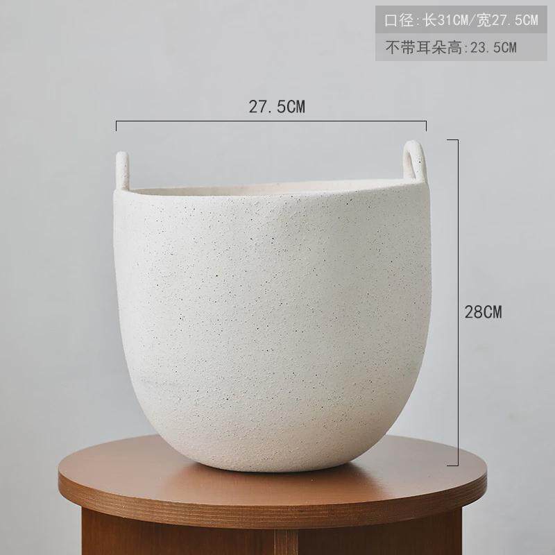 北欧设计白色陶瓷花盆陶盆落地水培套盆龟背竹粗陶大号客厅树盆