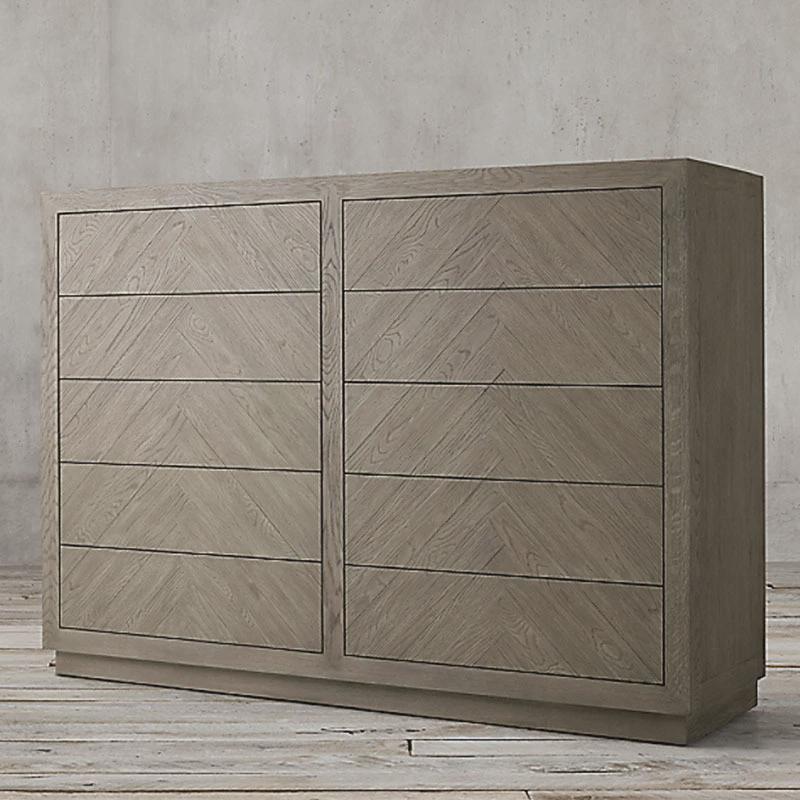 rh美式卧室旧复古色实木衣柜灰色橡木储物柜收纳柜做双门实木衣橱