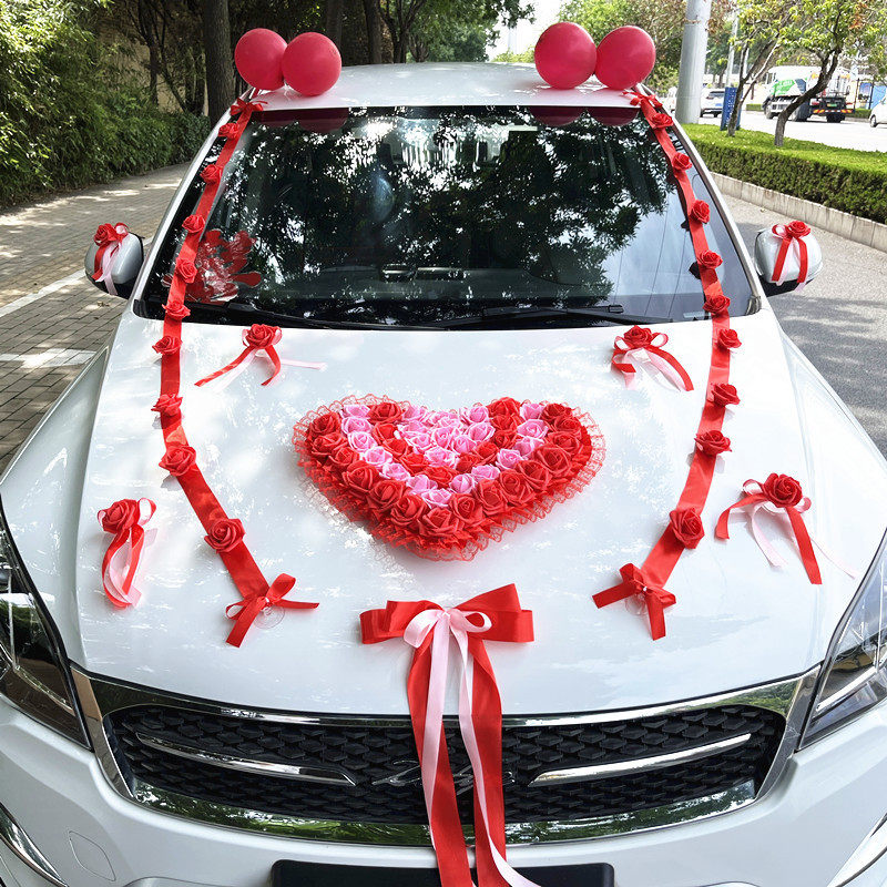 主婚车装饰车头花全套中国风式创意仿真套装布置花车结婚车队用品