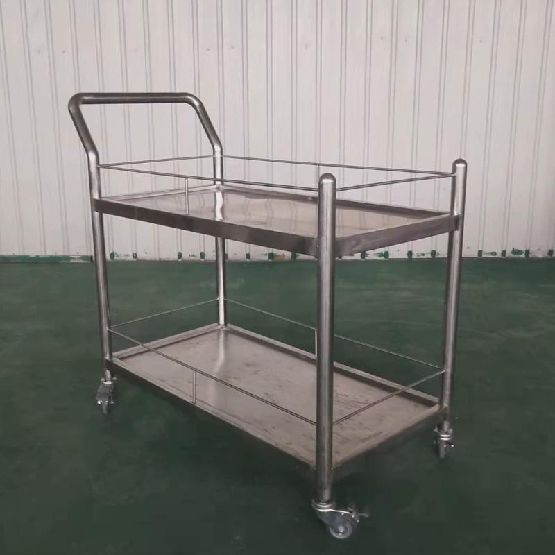 可定制304不锈钢实验室手推车置物架移动可万向轮双层小推车