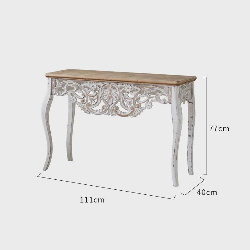 法式复古实木玄关桌走廊玄关镂空雕花展示台条案供桌入户靠墙客厅