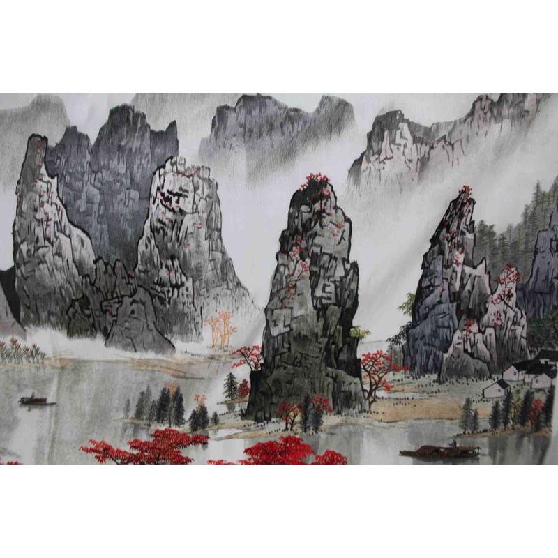 苏绣绣片山水办公室会客厅装饰画苏州手工刺绣漓江客厅厂家生产